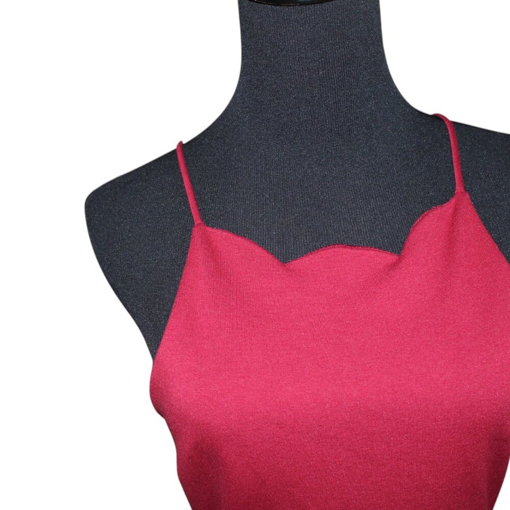 Monteau Swing Wine Scalloped Neck Spaghetti Strap Knit Small S EUC - Picture 4 of 13